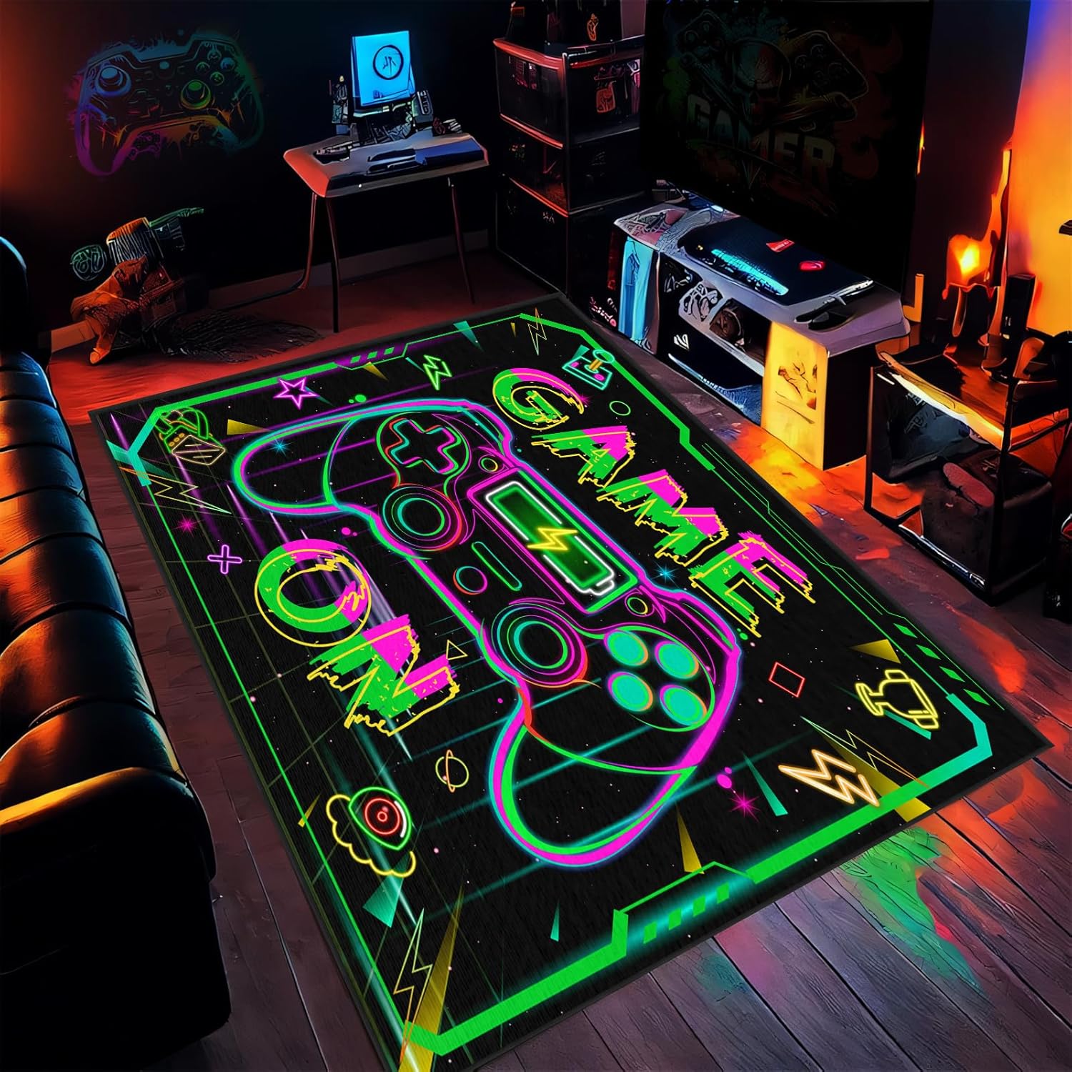 3x5 Gamer Rug: Fluorescent Green/Pink Fun!