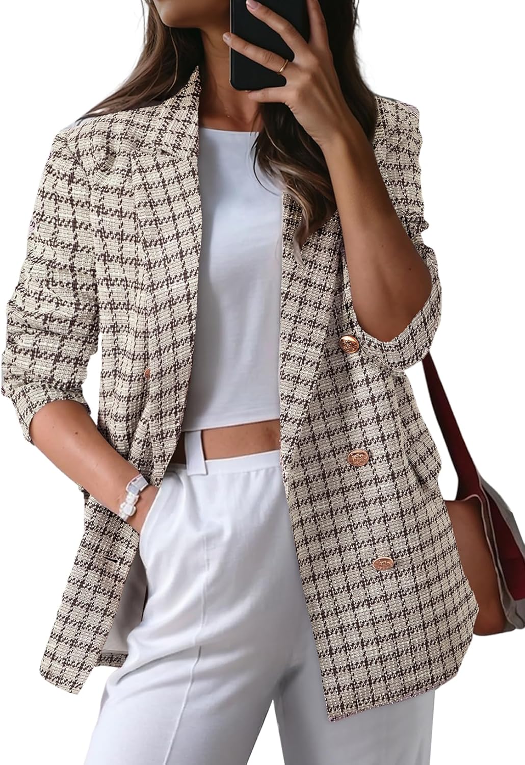 Stylish Womens Plaid Tweed Blazers for Casual and Work Wear