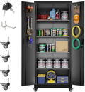 Metal Garage Storage Cabinet with Pegboards and Wheels - Tall 73in