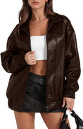 Oversized Faux Leather Jacket Women - Motorcycle Bomber Style