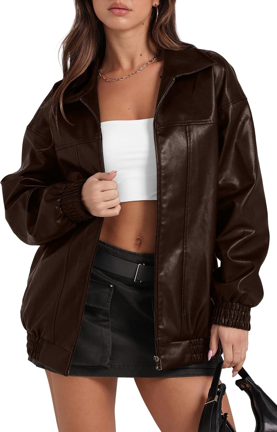 Oversized Faux Leather Motorcycle Jacket for Women in 2025