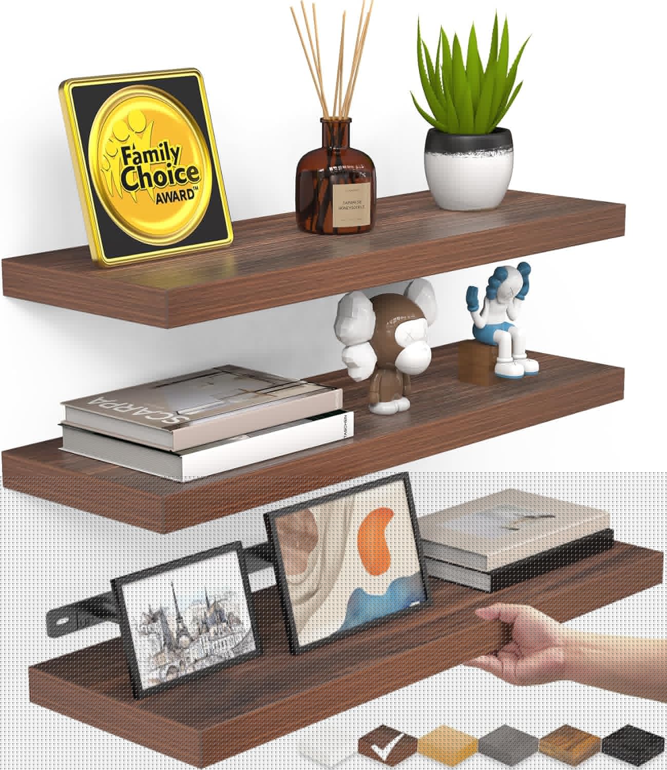 BAYKA Floating Shelves for Wall - Rustic Wood Shelves Set of 3