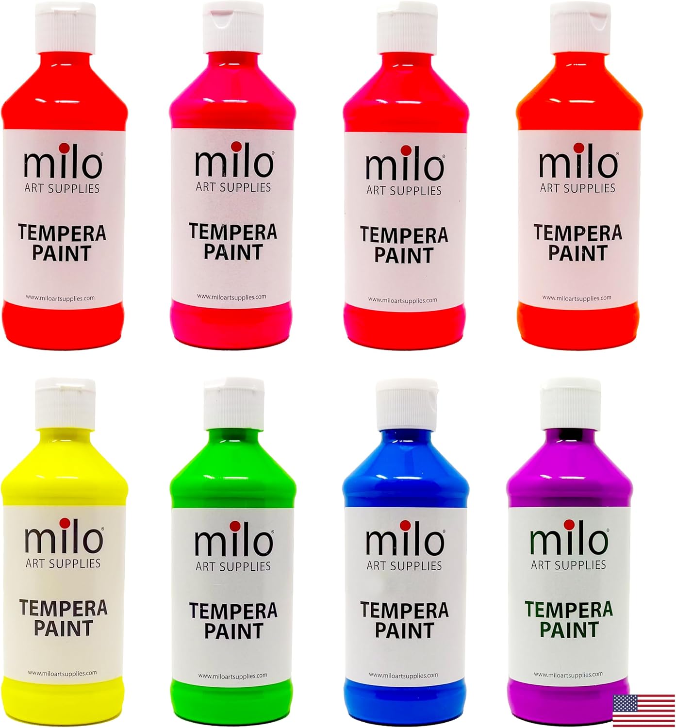 Milo Fluorescent Neon Washable Paint for Kids - 8 Colors Set
