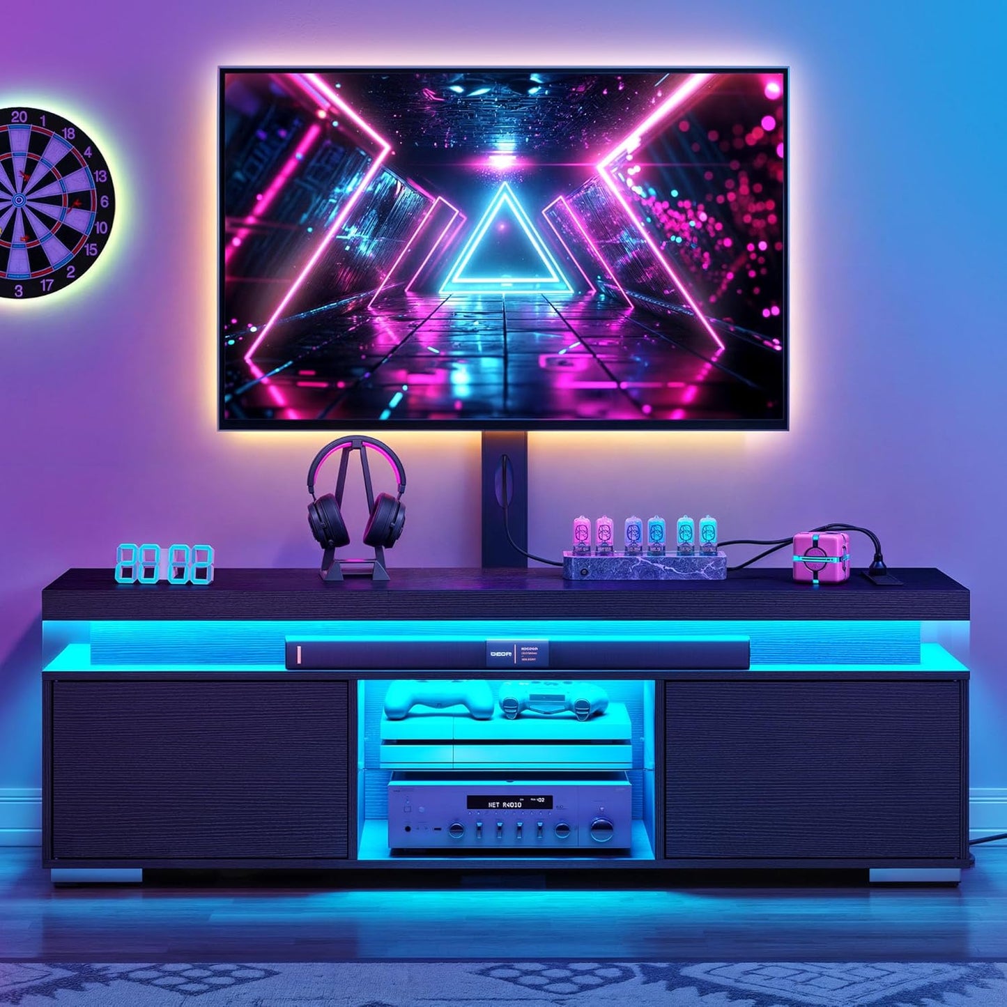 YITAHOME Modern TV Stand: Height Adjustable Mount & LED Lighting
