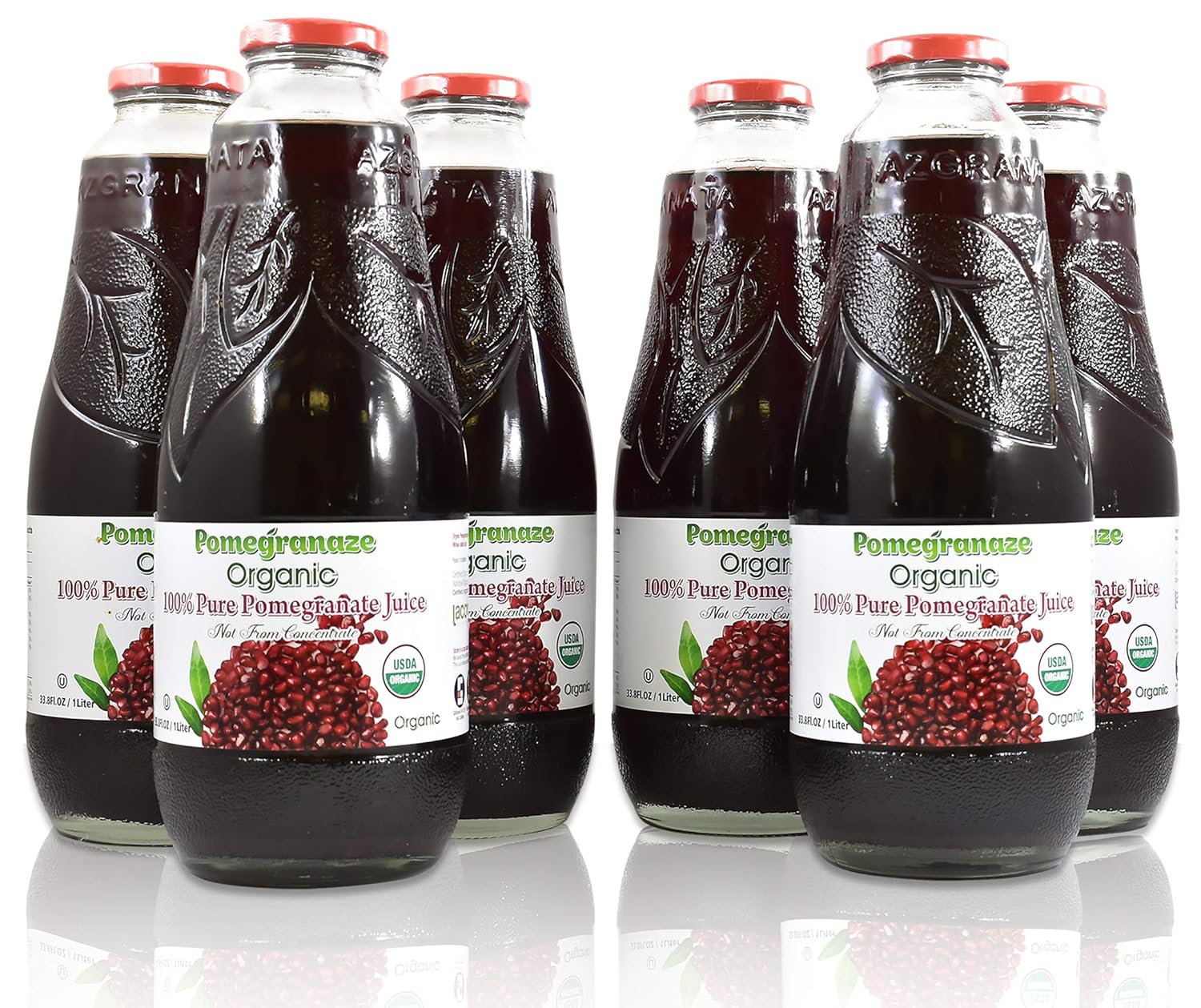 100% Organic Pomegranate Juice in Glass Bottles - 6 Pack