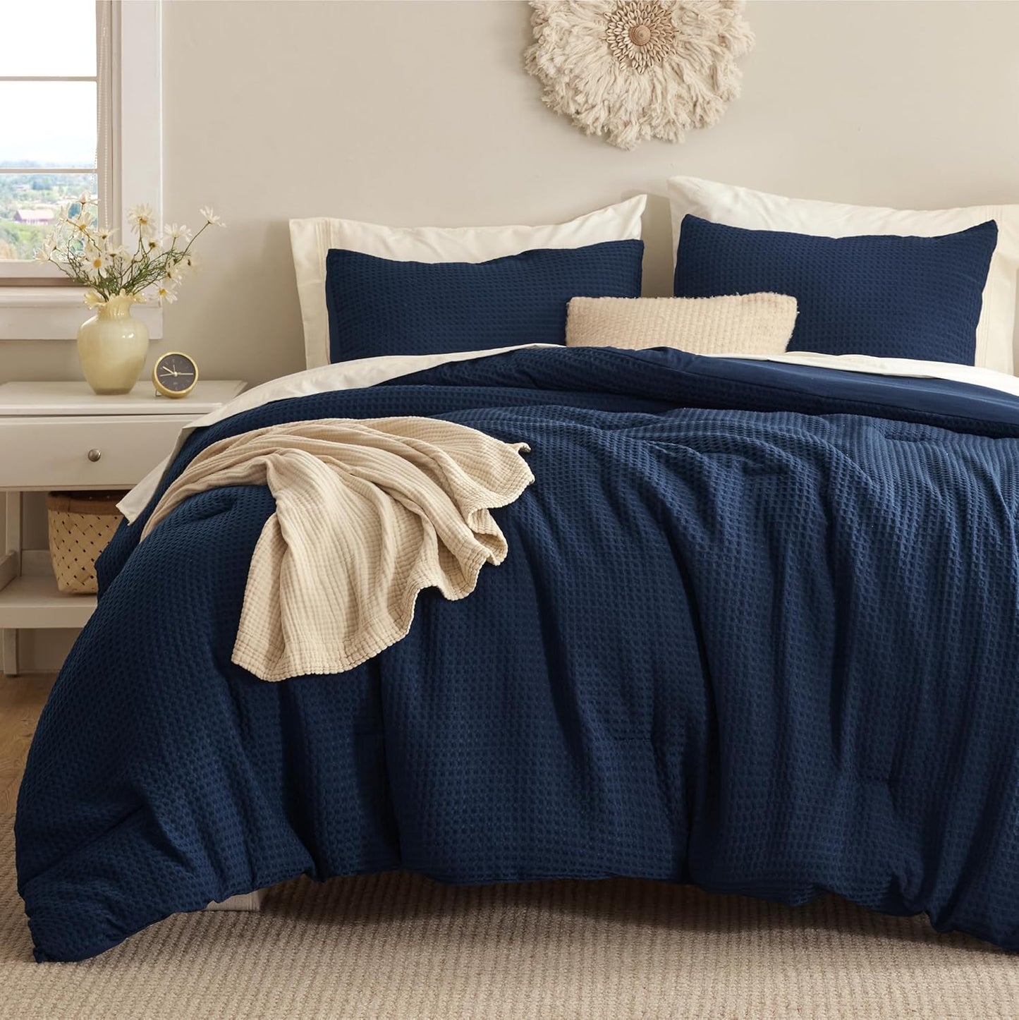 Bedsure Waffle Comforter Set Twin for Soft and Cozy Sleep