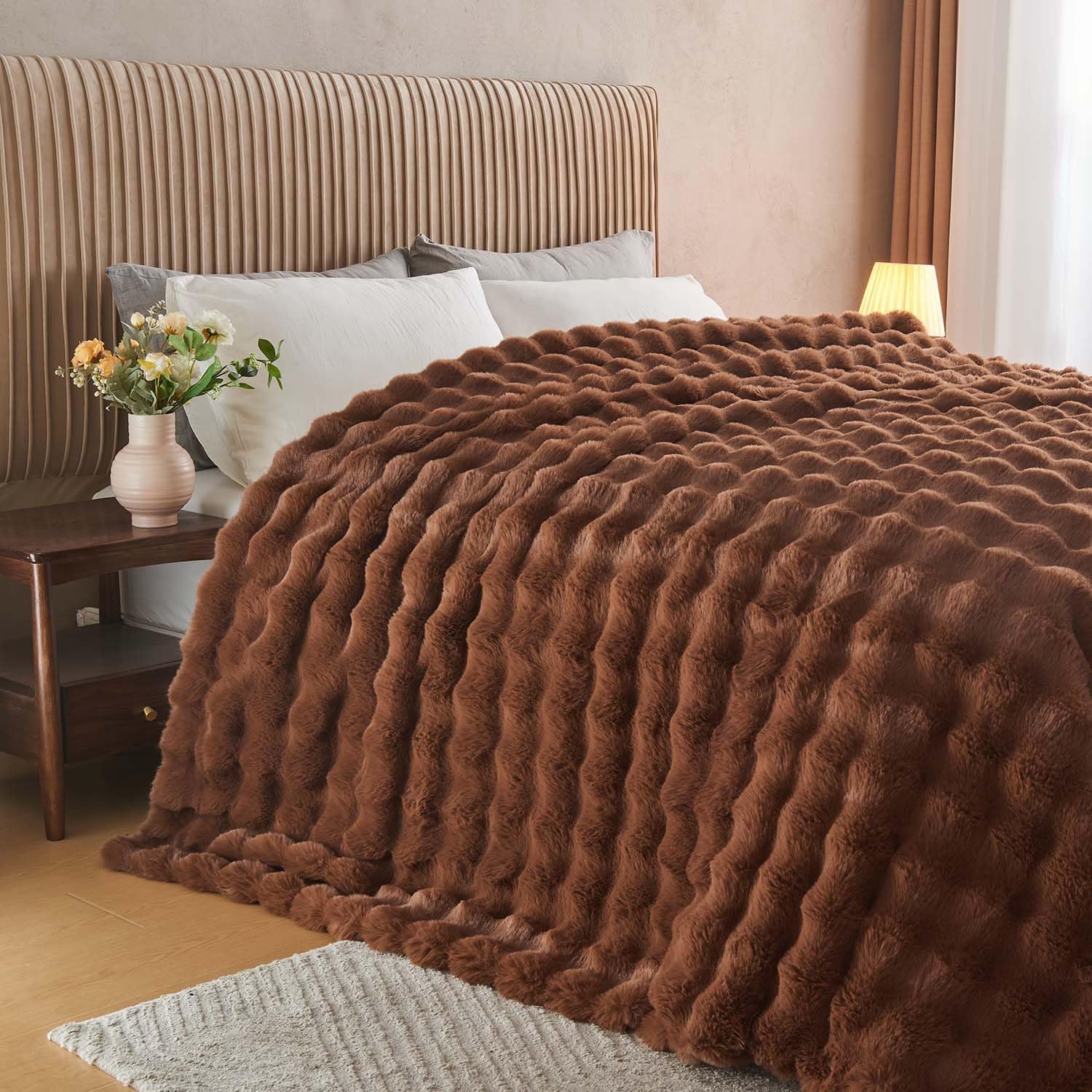 Lotus Karen Faux Fur Throw Blanket for Cozy Comfort and Warmth