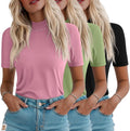 Women's 3-Pack Half Sleeve Mock Turtleneck Tops - Lightweight Summer