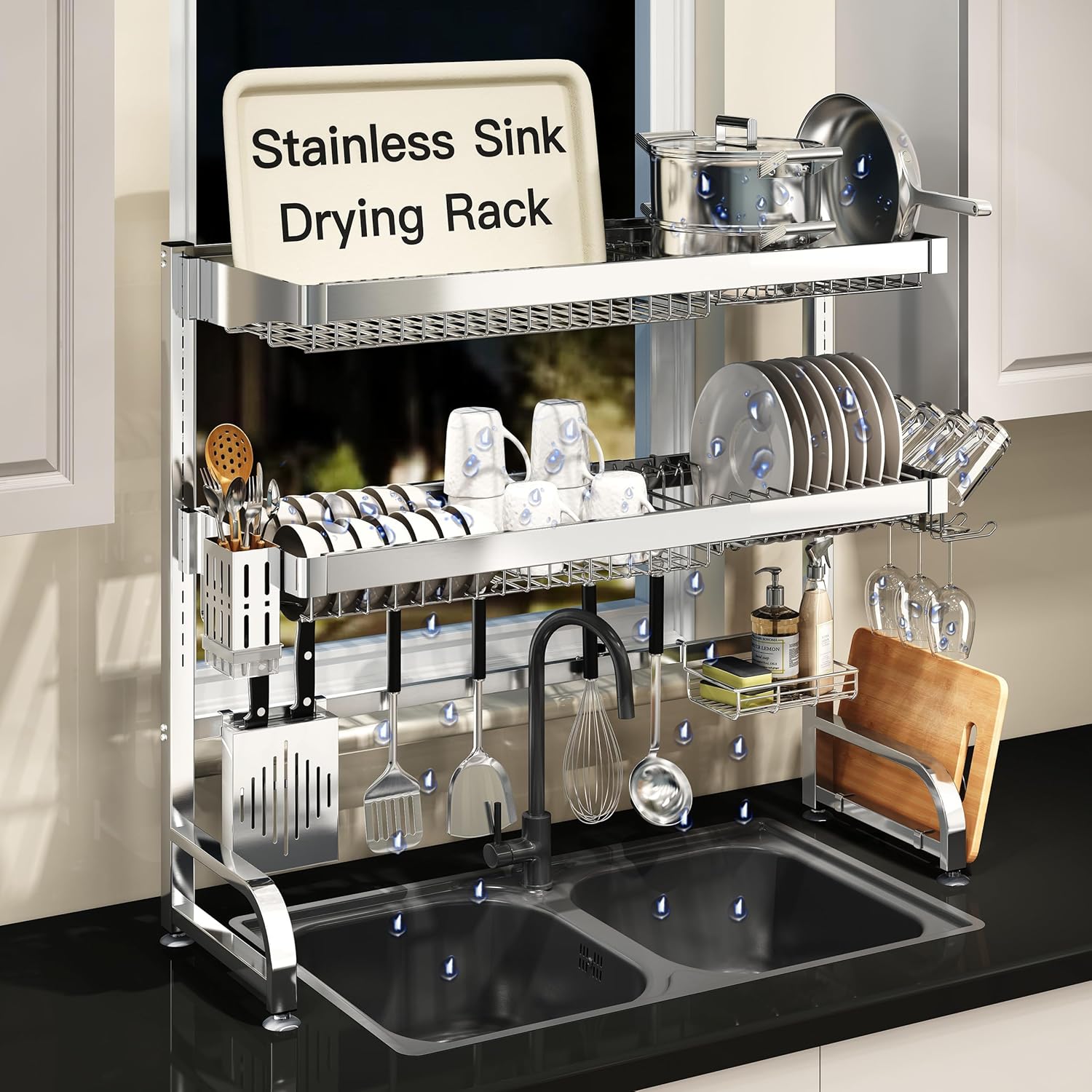 3 Tier Extra Large Stainless Steel Expandable Over Sink Rack