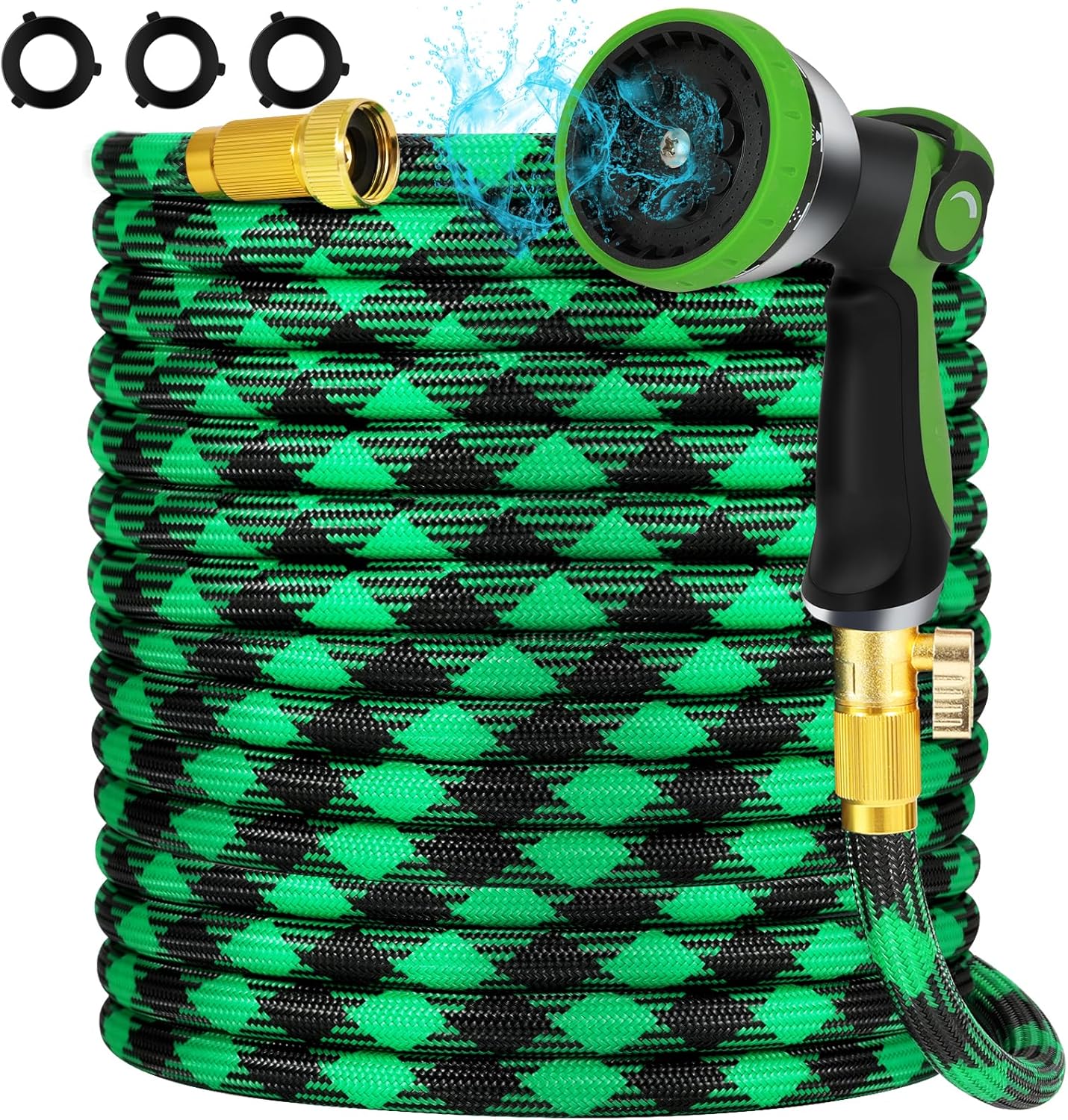 25FT Non-Expandable Garden Hose with 10-Pattern Nozzle for Easy Use