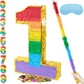 Number 1 Pinata Rainbow 20 in with 30 in Stick - Fun Party Centerpiece