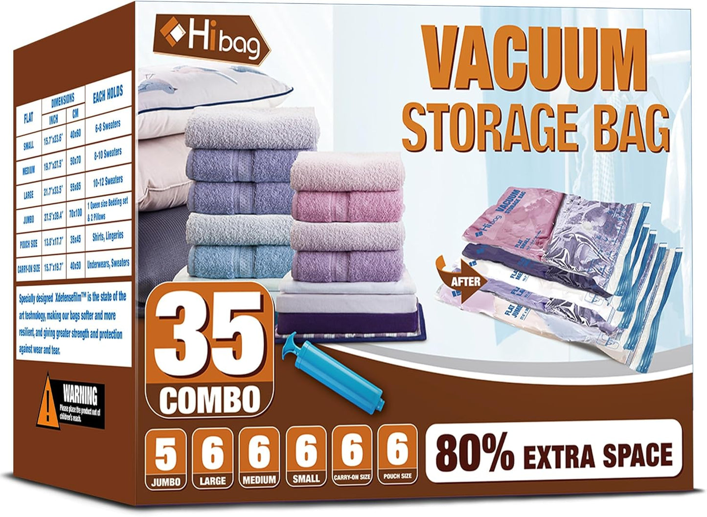 Vacuum Storage Bags for Clothes and Bedding - 35 Pack