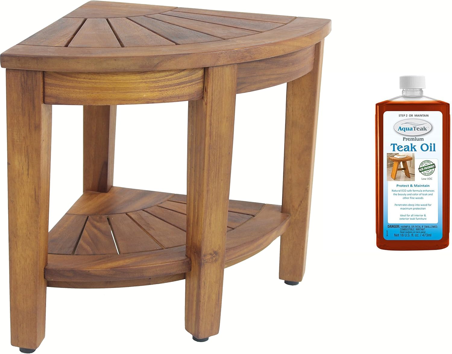 AquaTeak 15.5 in Kai Corner Teak Shower Bench with Shelf