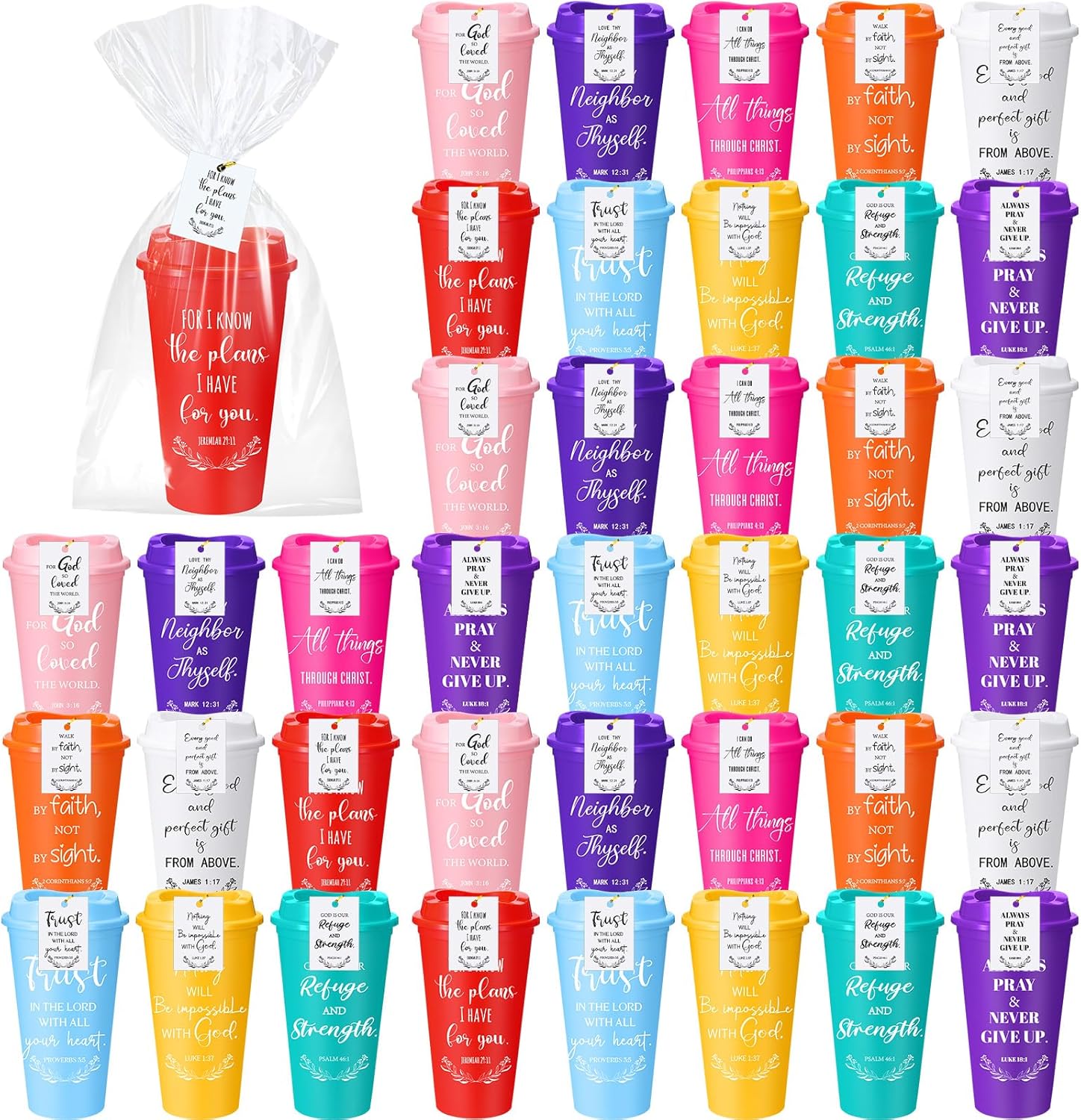 40 Sets Christian Gifts 16oz Plastic Coffee Cups with Lids
