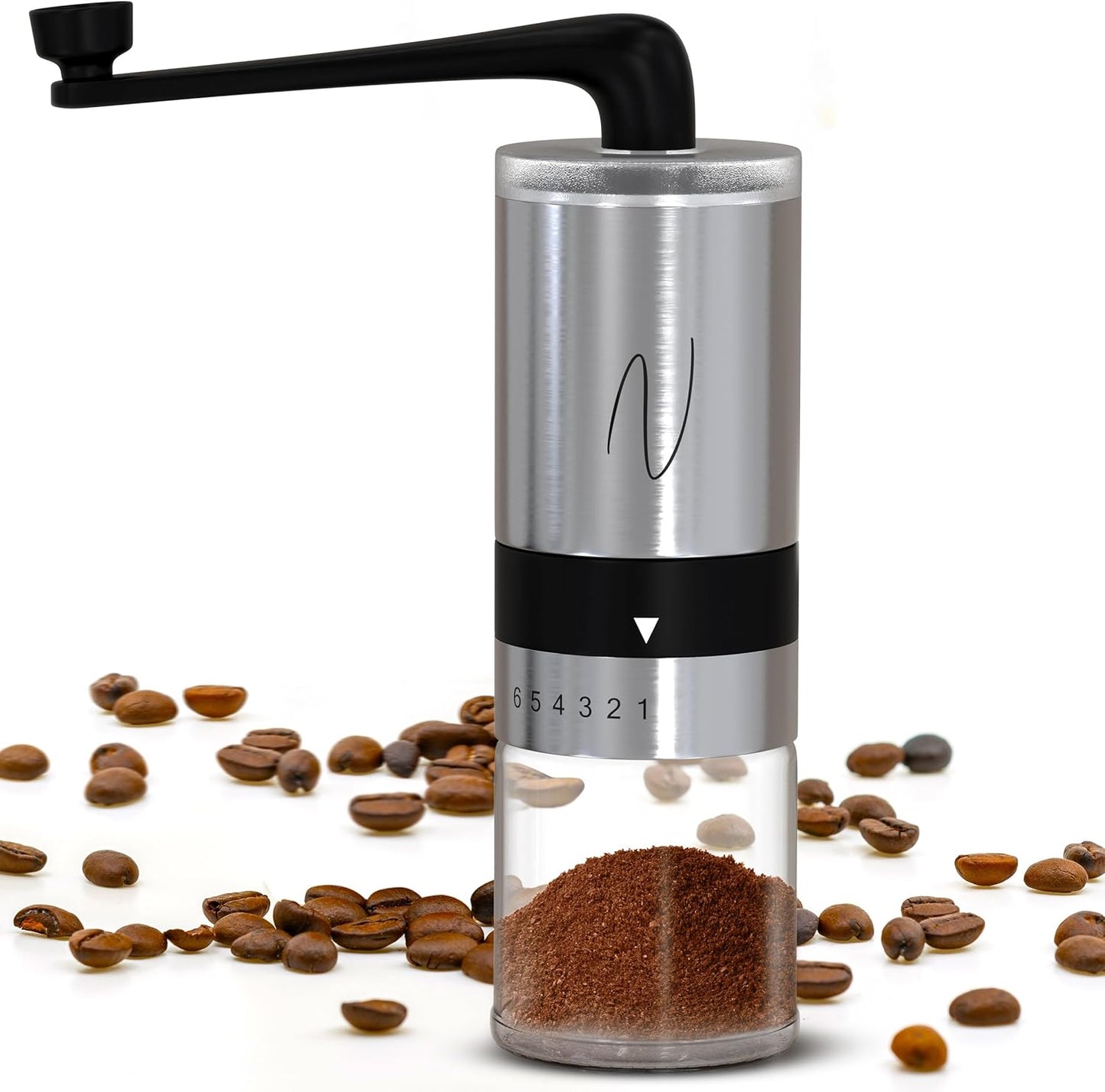 Portable Conical Burr Grinder - 6 Grind Levels, Stainless Steel