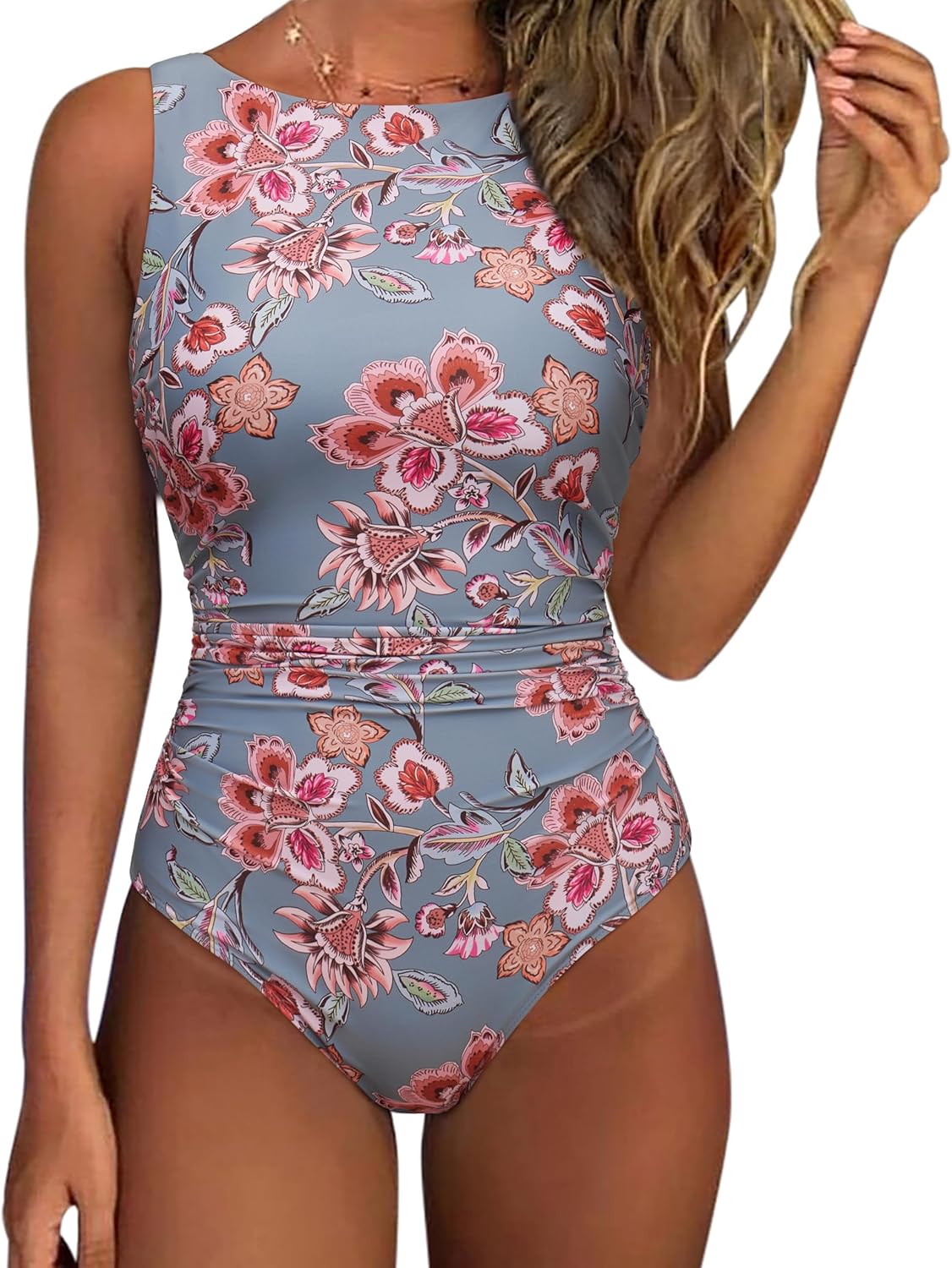 SUUKSESS Women One Piece Ruched Swimsuit for Tummy Control