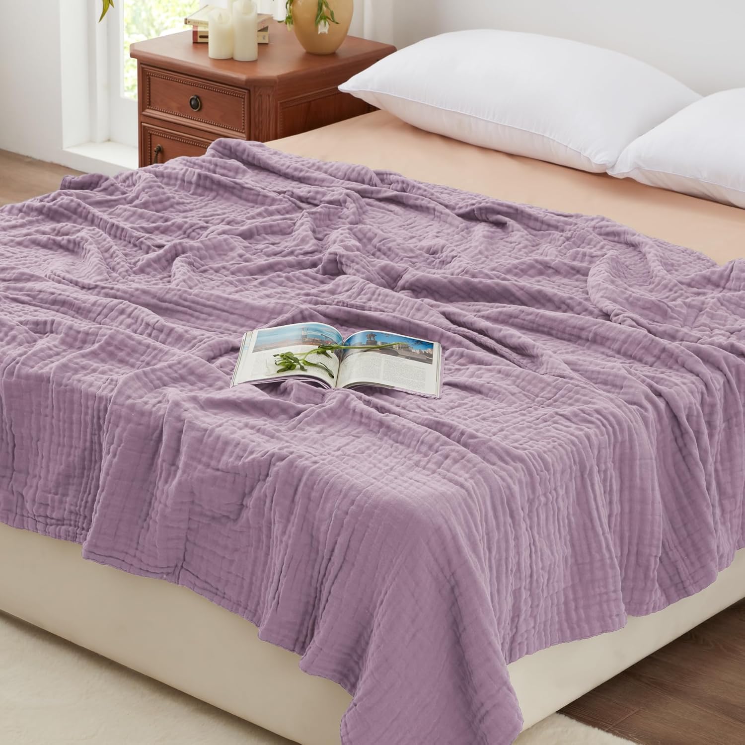 100% Cotton Muslin Blanket for Couch Bed - Lightweight & Soft