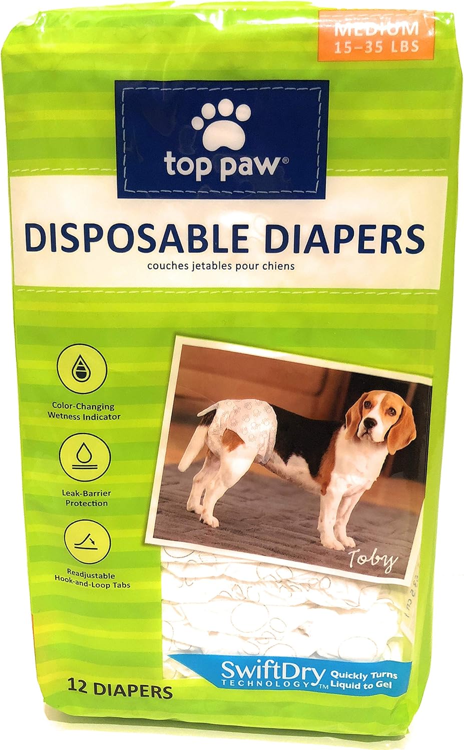 Top Paw Disposable Dog Diapers - 12 Pack, Medium Size - Mess-Free & Convenient!