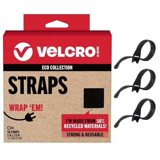 VELCRO Brand 5 Reusable Cable Ties | Black 50 Pack