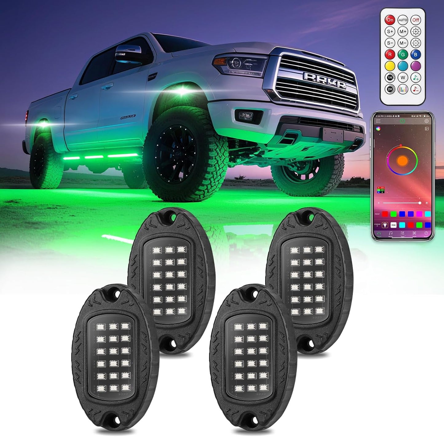 4Pods Metal RGB-IC LED Rock Lights Kit for UTV and Trucks