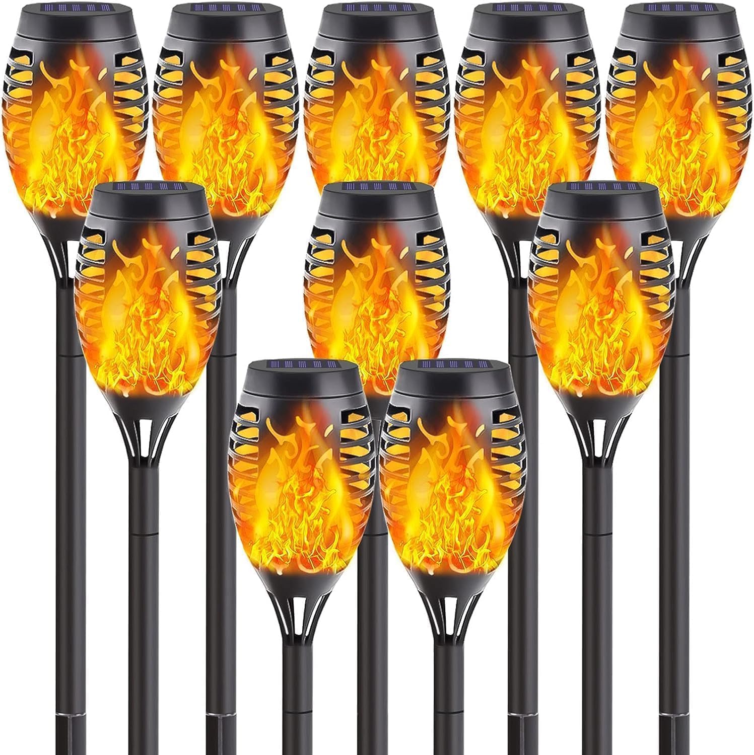 10 Pack Solar Torch Lights with Flickering Flame for Halloween