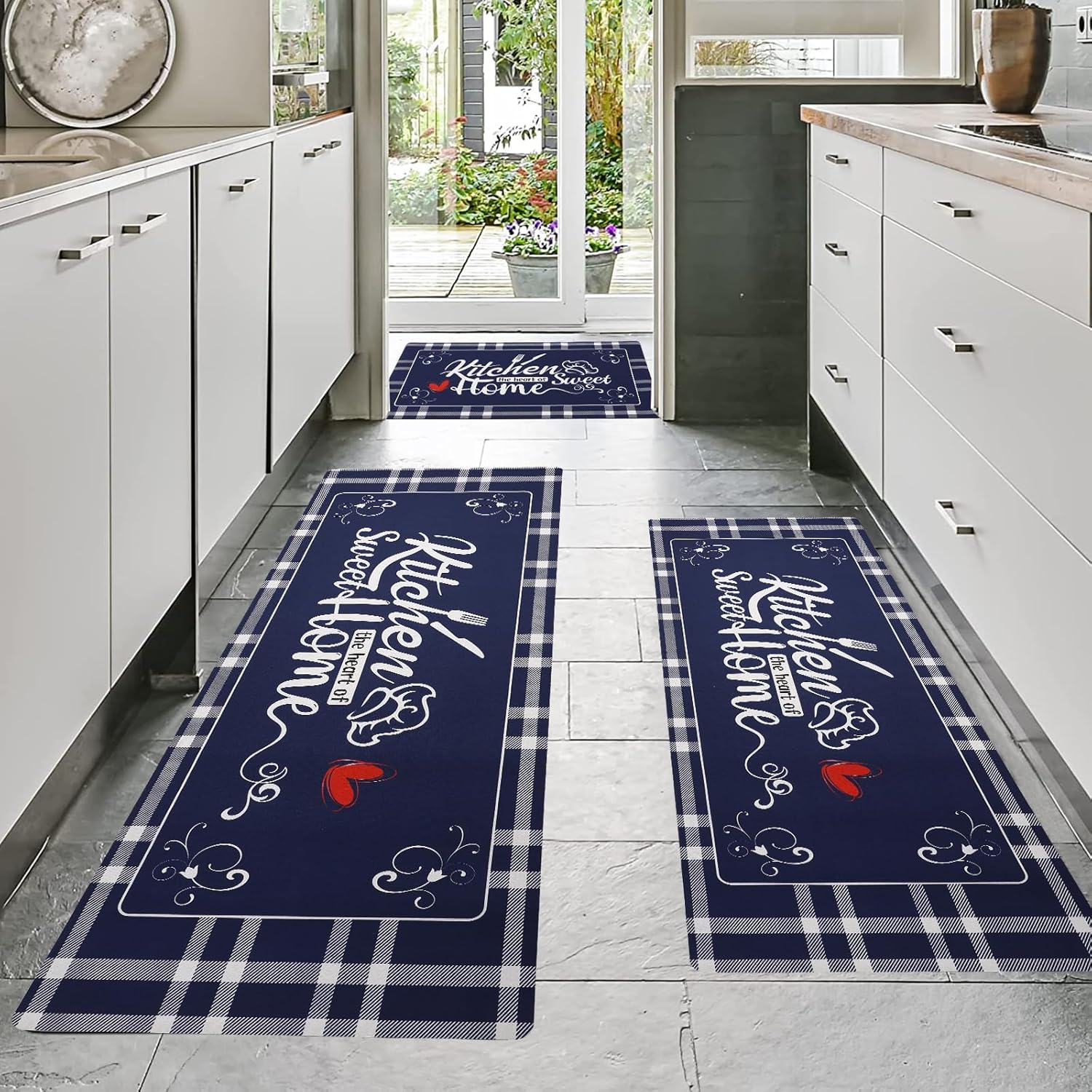 Kitchen Mats for Floor with Grid Design - 3 Piece Set