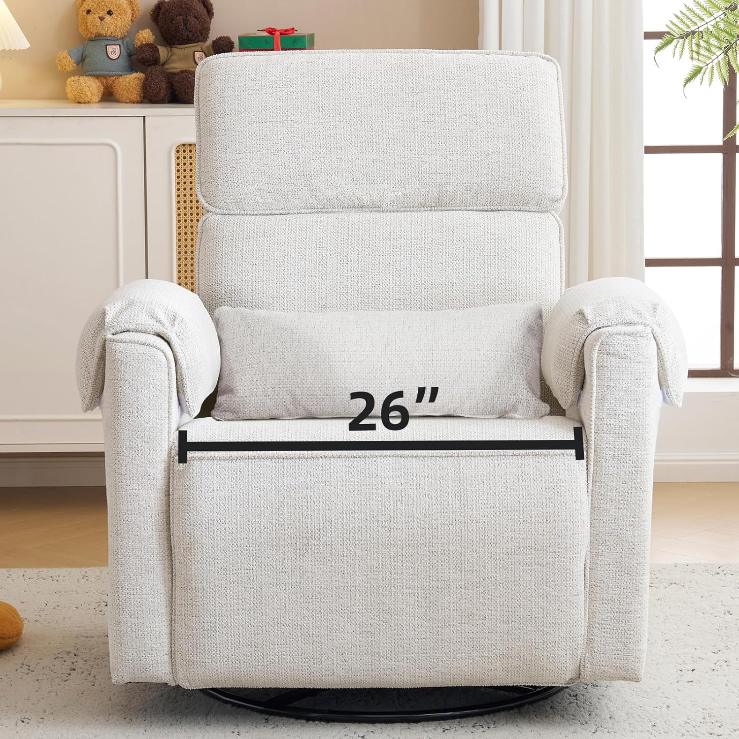 26 Extra Wide Swivel Recliner w/ Adjustable Headrest & USB Ports, White by Rhevoy
