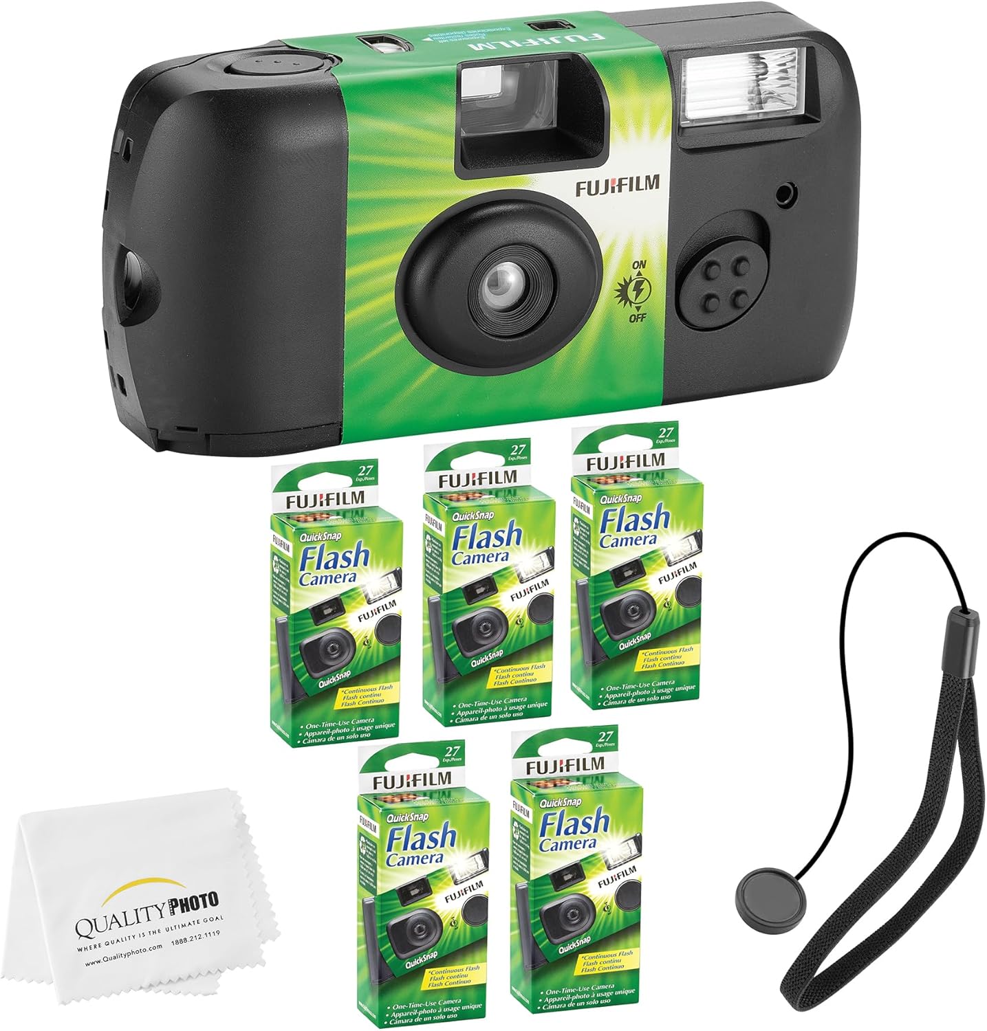 Fujifilm Disposable Camera 5 Pack + Hand Strap & Cloth