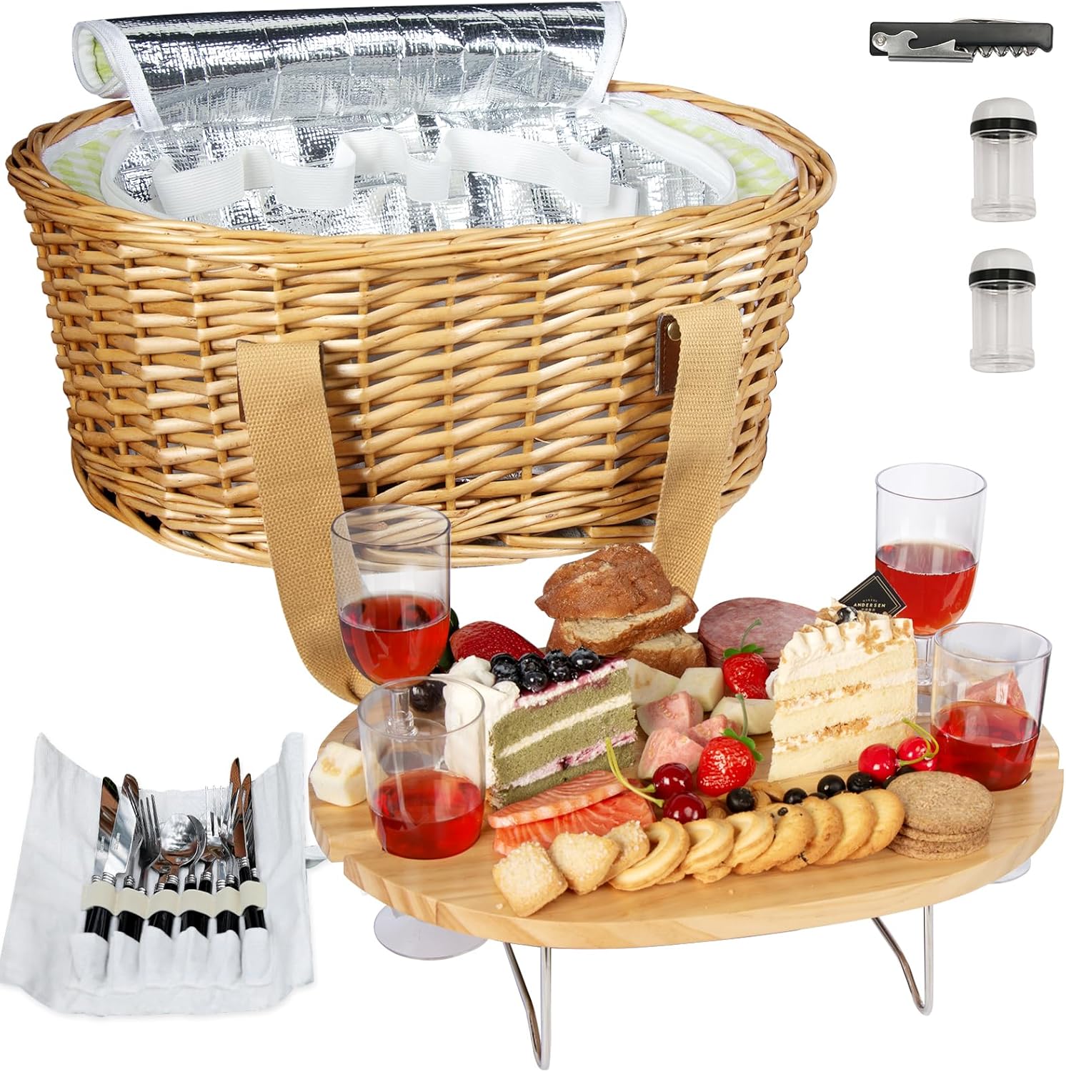 Hap Tim Wicker Picnic Basket Set for 4 with Cooler Bag