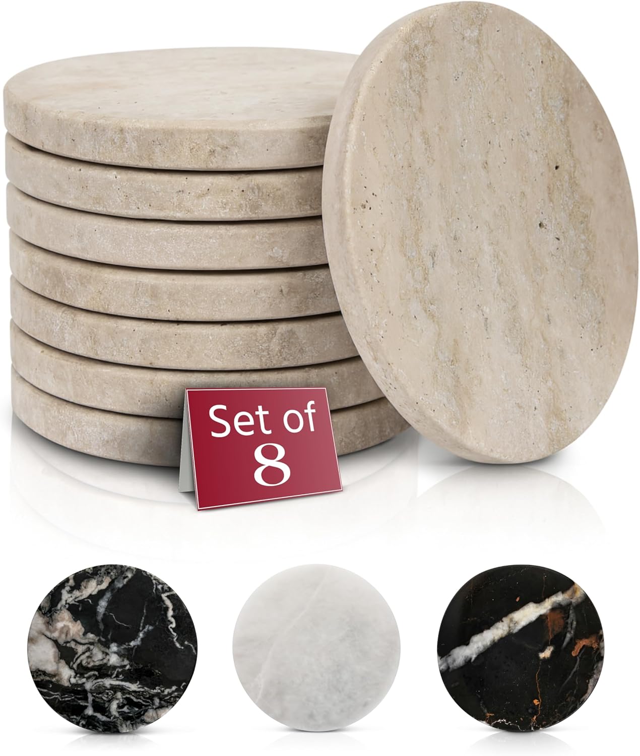 Gusto Nostro Neutral Travertine Coasters Set of 8 for Drinks