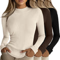 Riyiper Women's Ribbed Mock Turtleneck 3-Pack - Slim Fit Basics are