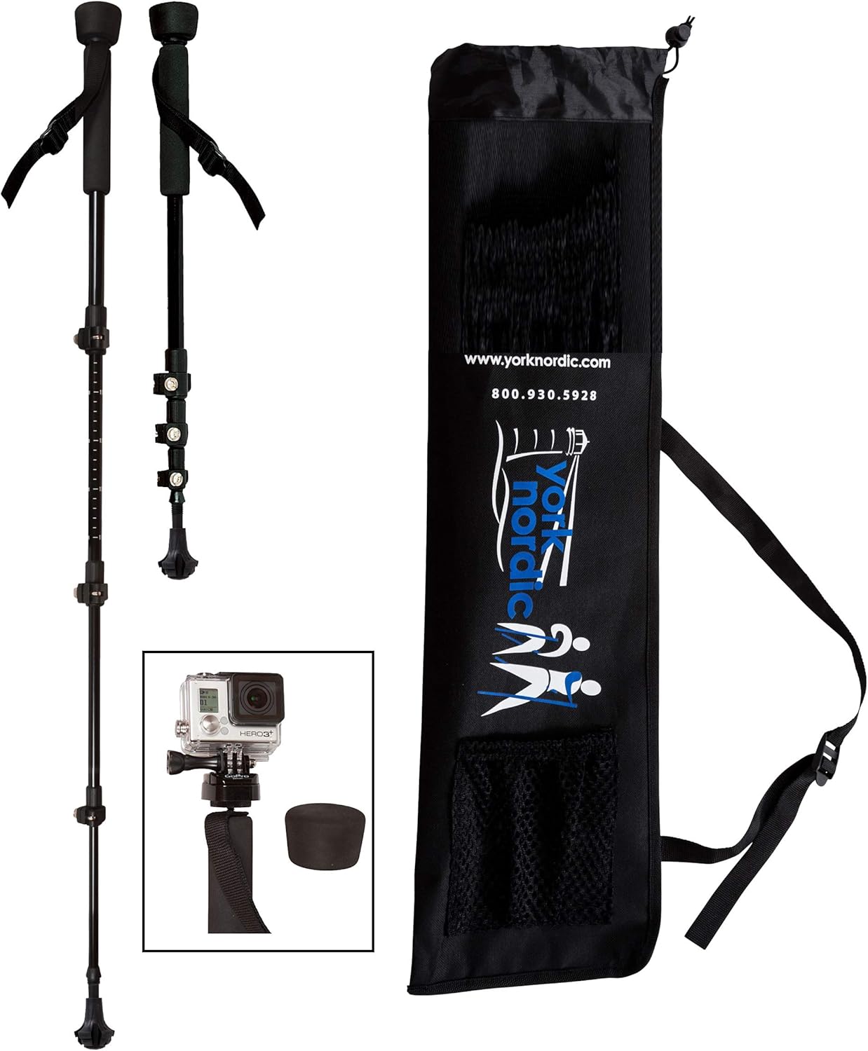 York Nordic PRO Collapsible Trekking Poles with Camera Mount