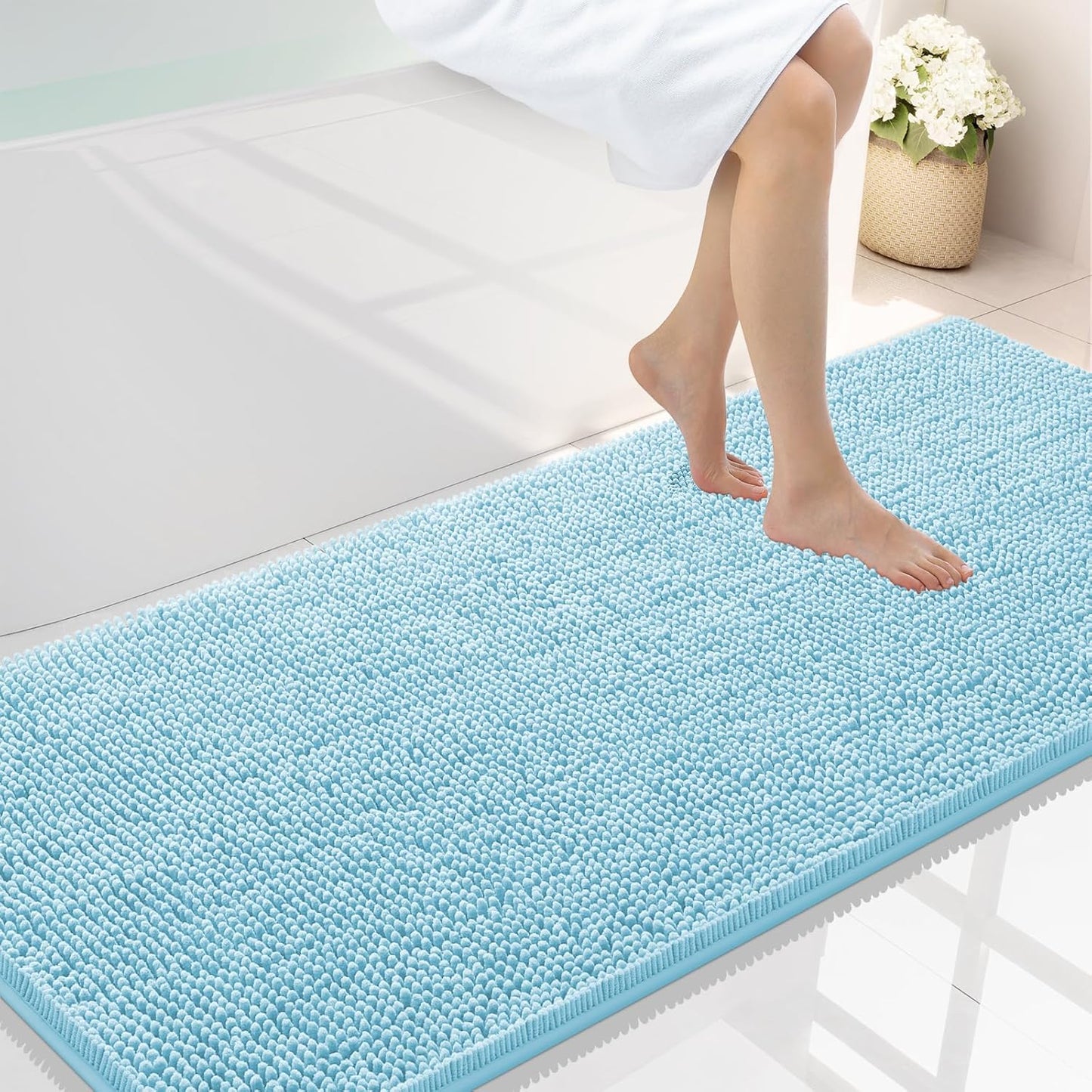 Smiry Luxury Chenille Bathroom Rugs 59x24 for Soft Comfort