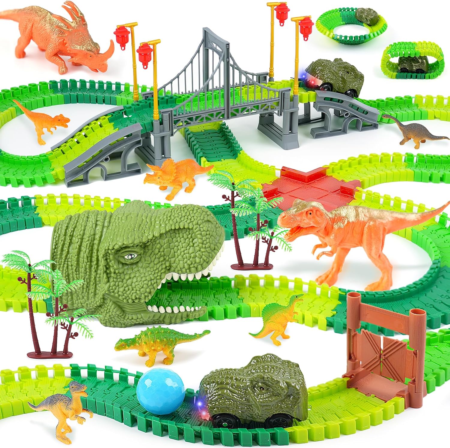 Dinosaur Toys Race Car Track Set for Kids - Flexible Fun