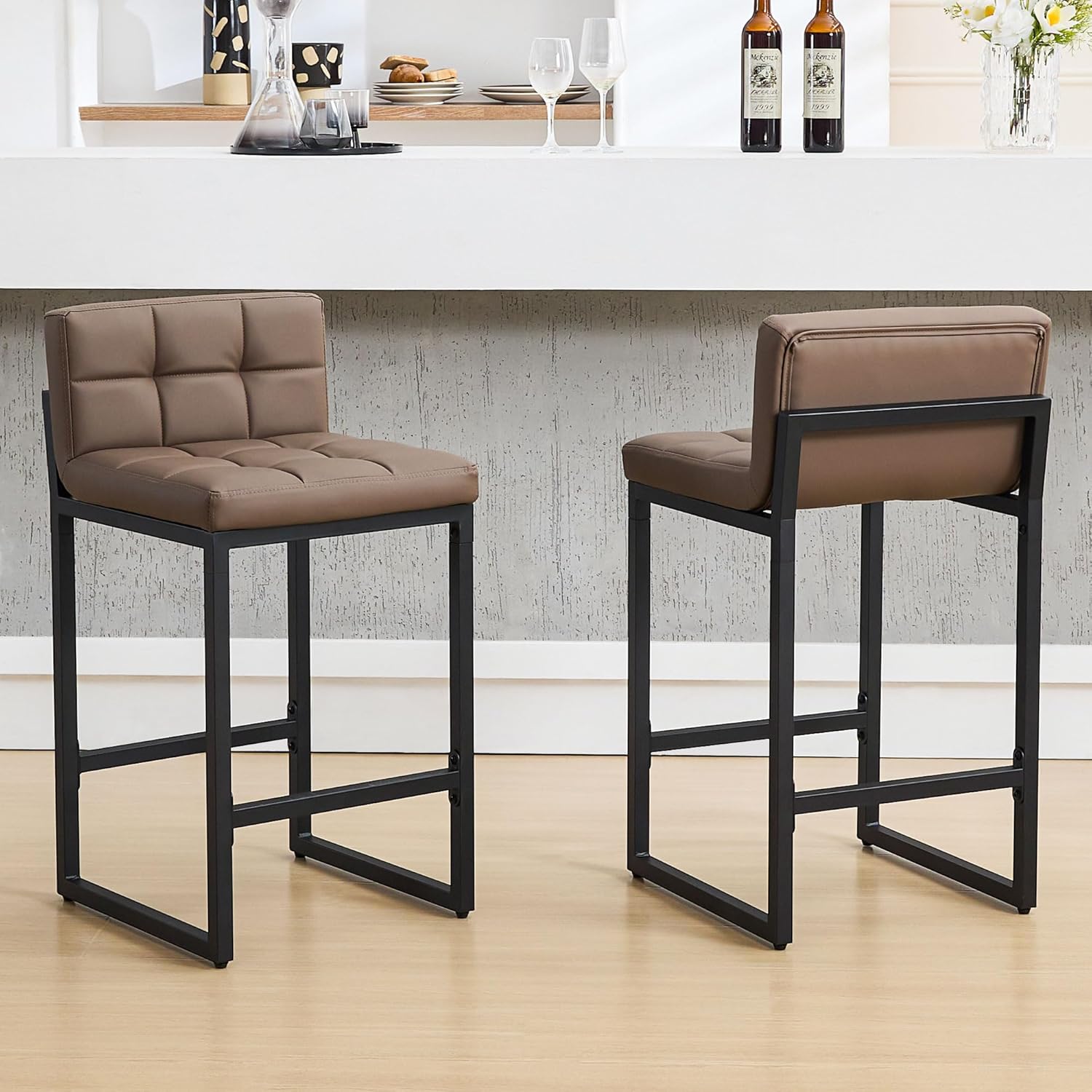 Modern Faux Leather Counter Height Bar Stools Set of 2