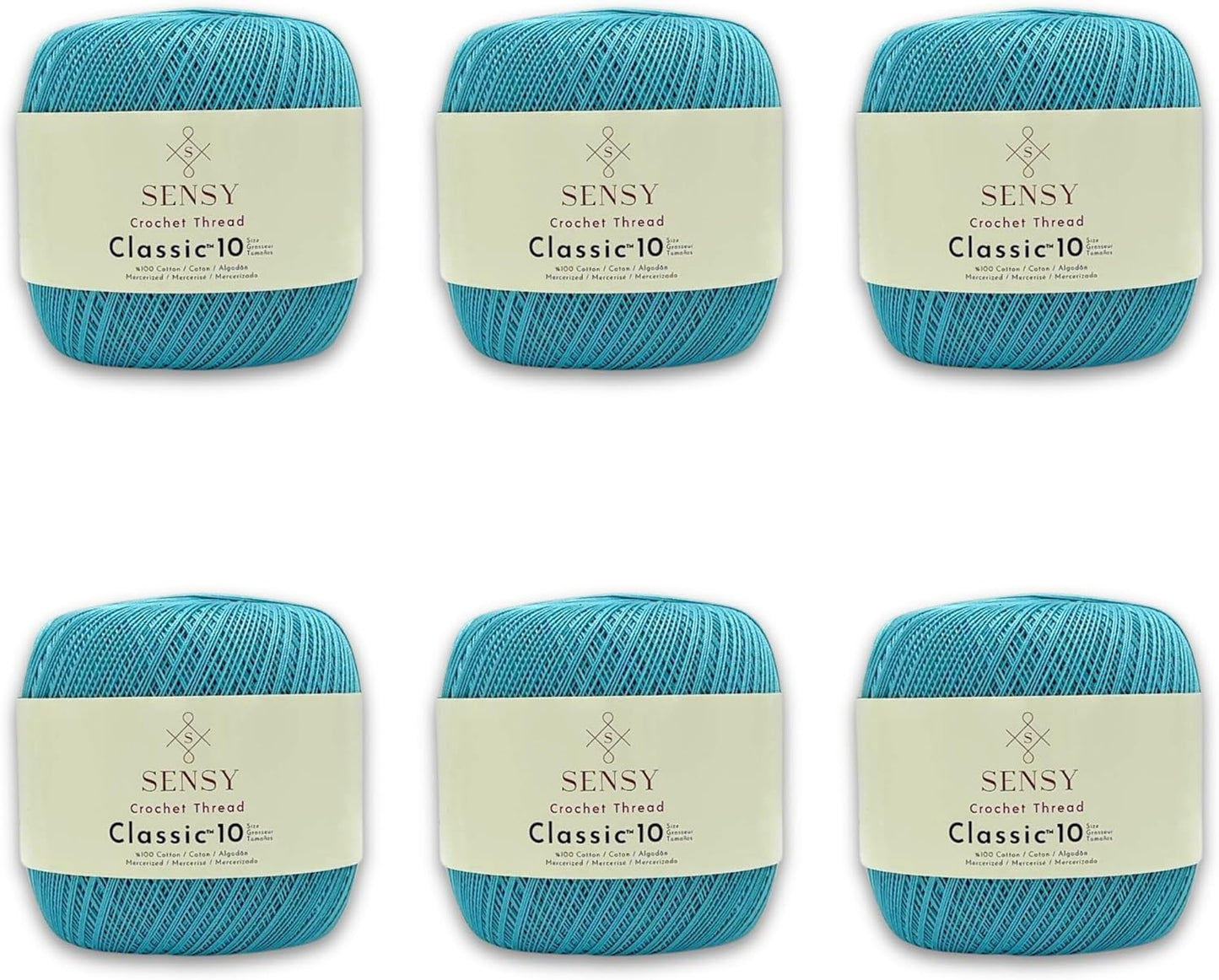 6 Skeins of Sensy Crochet Thread Classic Size 10 in Baby Blue