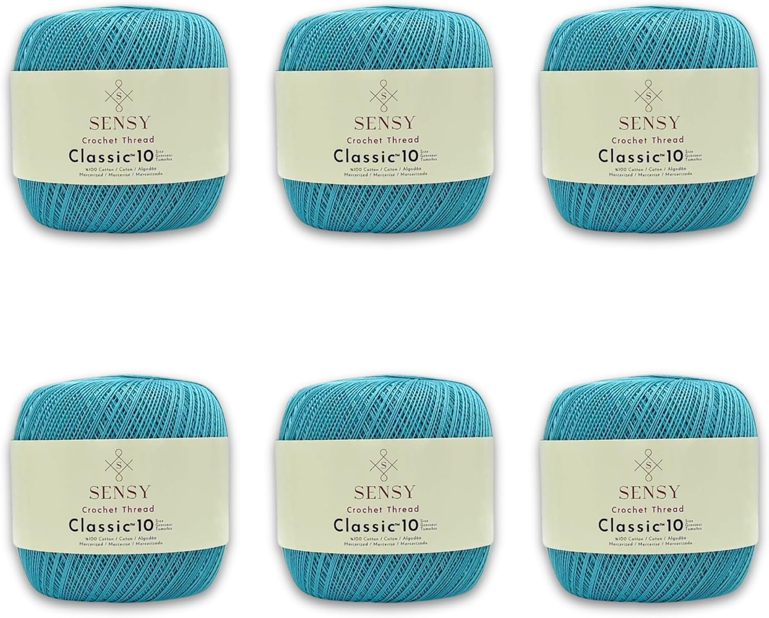 6 Skeins of Sensy Crochet Thread Classic Size 10 in Baby Blue