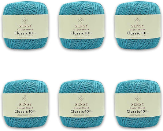 6 Skeins of Sensy Crochet Thread Classic Size 10 in Baby Blue