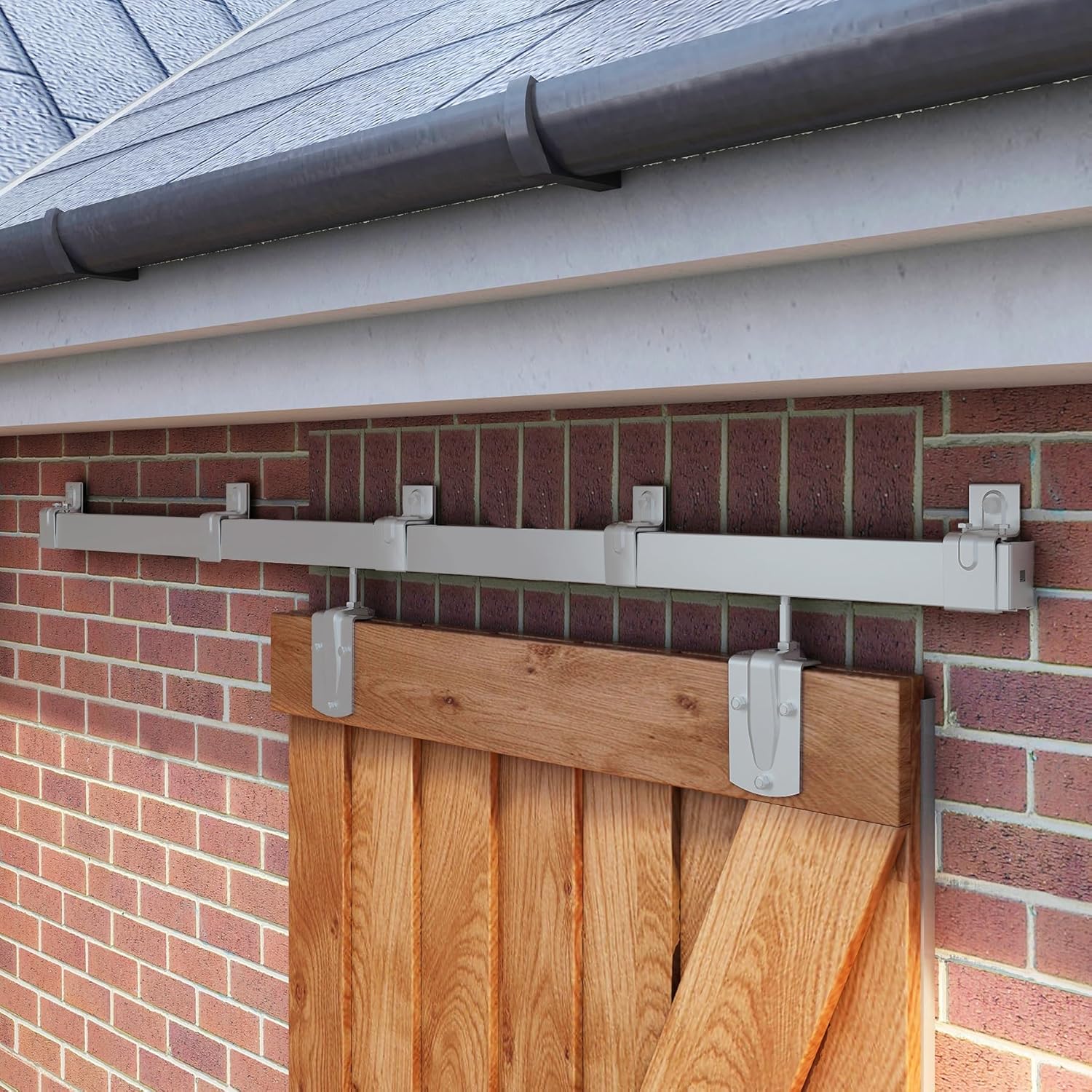 JUBEST 5FT Box Rail Exterior Barn Door Hardware Kit for Easy Setup
