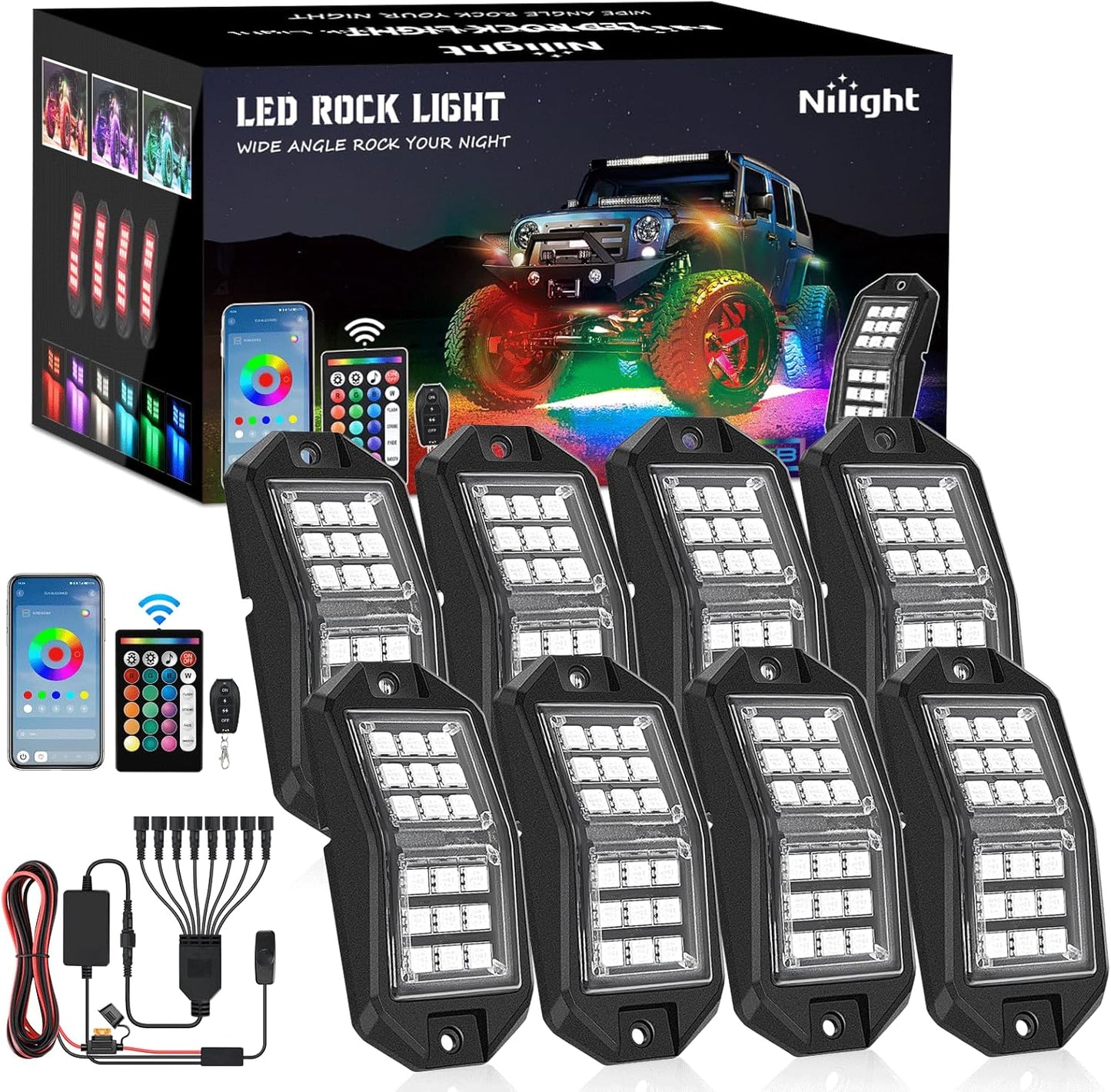 Nilight RGB LED Rock Lights Kit for Offroad Vehicles and Boats