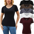 5 Pack Womens V Neck T Shirts Slim Fit Basics - Soft Stretch Tees