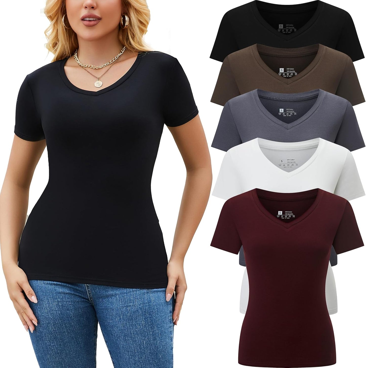 5 Pack Womens V Neck Short Sleeve T Shirts for Casual Summer Style