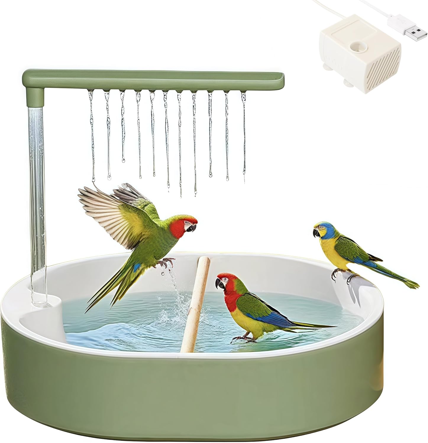Parakeet Bird Bath for Cage Indoor with Splash Guard and Pump