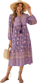 R.Vivimos Women's Long Sleeve Dress Featuring Retro Floral Design