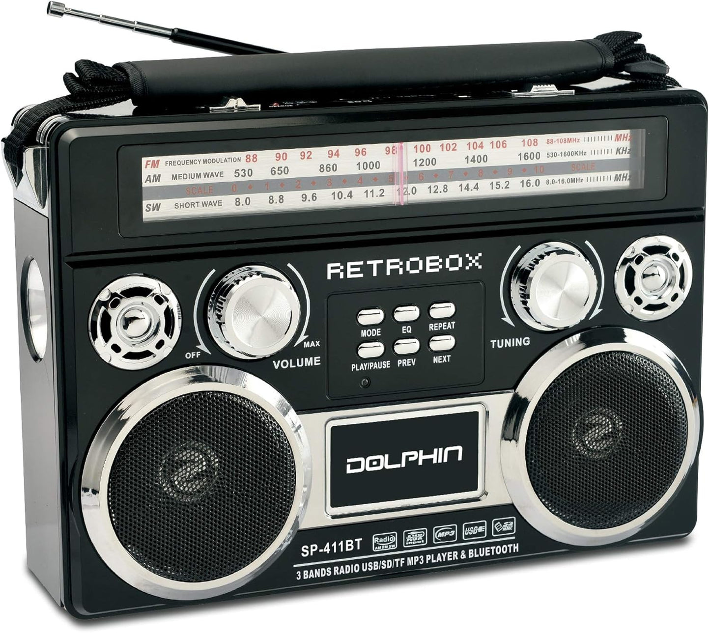 Dolphin RETROBOX Portable Bluetooth Radio - Black