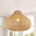 Large Rattan Pendant Light 19.7in Raindrop Boho Chandelier - Warm