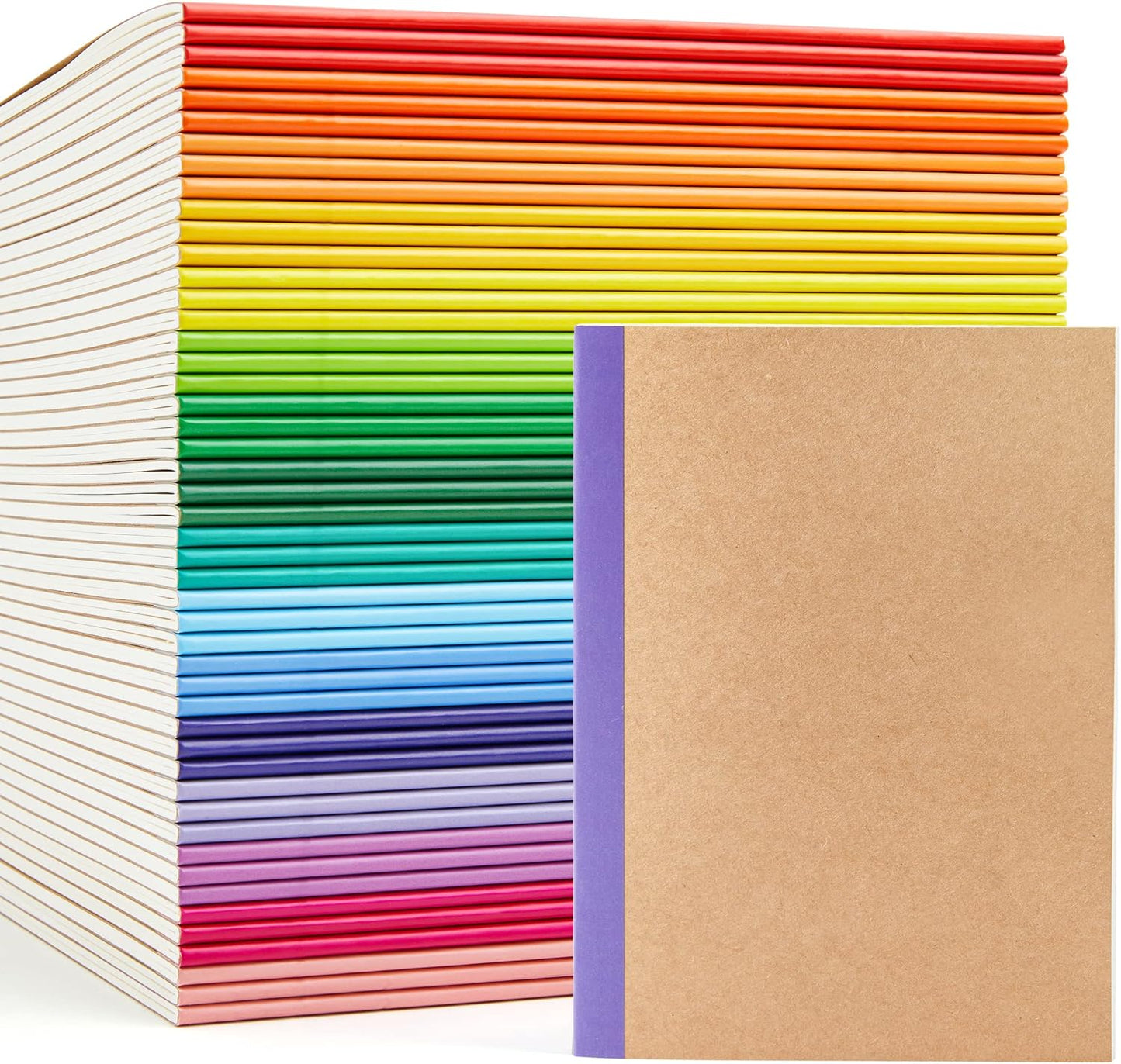 feela 48pk Kraft Composition Journals, Rainbow Spines, 60pg, A5