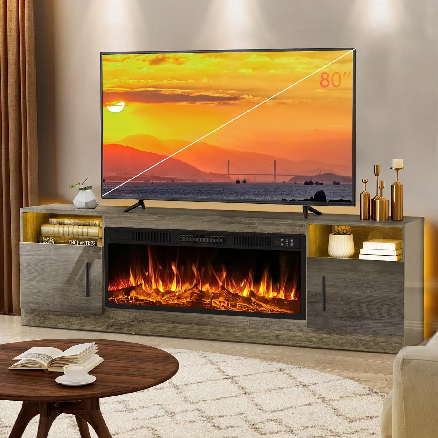 Lemberi Fireplace TV Stand with 36 inch Electric Fireplace