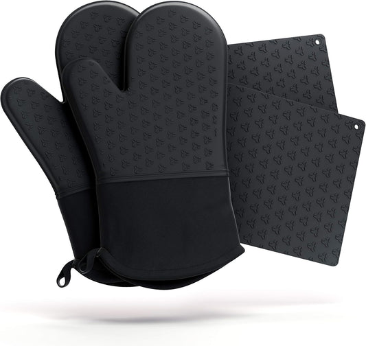 500F Heat Resistant Silicone Oven Mitt Set