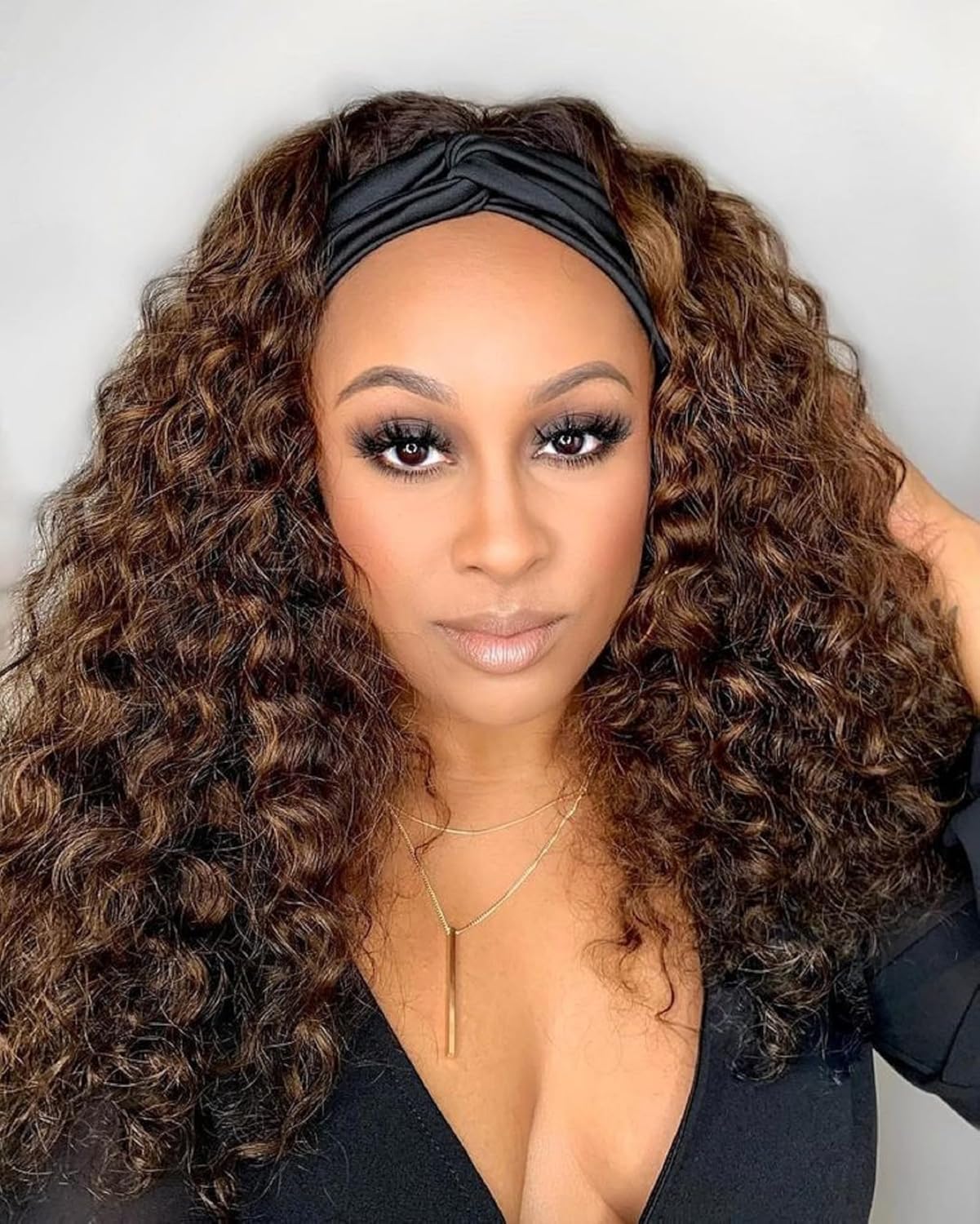 Chocolate Brown Headband Wig Human Hair for Women 20 Inch